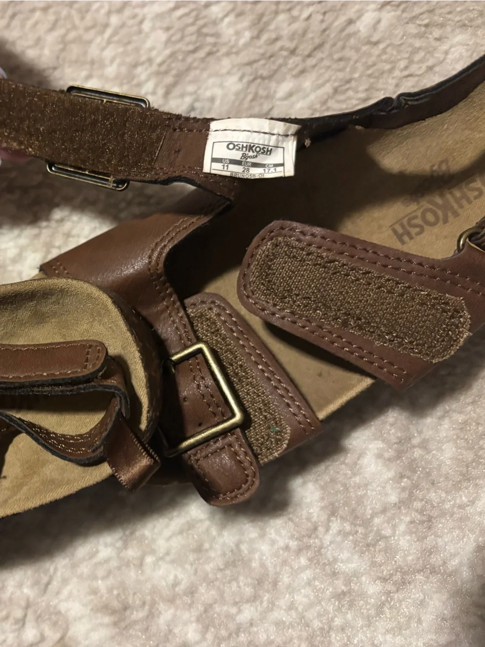 Kids Sandals Tan Brown Double Buckle Sandal - Size 11